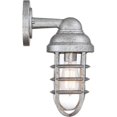 John Timberland Marlowe Industrial Outdoor Wall Lights Set Of 2 Galvanized Steel Cage Frame 13 1/4" Clear Glass For Post Exterior Barn Deck House Yard 6 John Timberland Marlowe Industrial Outdoor Wall Lights Set Of 2 Galvanized Steel Cage Frame 13 1/4" Clear Glass For Post Exterior Barn Deck House Yard - Image 4