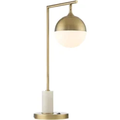 Possini Euro Design Luna Mid Century Desk Table Lamp 26 1/2" High Brass Metal With USB Charging Port Opal Glass Shade For Bedroom Living Room Bedside -Adesso Shop GUEST ddd637ba 9df8 490e 87ee 6c0f9cf79b51