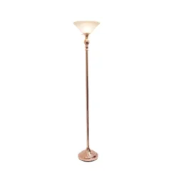 1-Light Classic Torchiere Floor Lamp With Marbleized Glass Shade Rose Gold - Lalia Home
