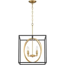 Possini Euro Design Black Warm Brass Cage Foyer Pendant Chandelier 16 1/2" Wide 4-Light Mid Century Modern For Dining Room House -Adesso Shop GUEST e13bf3e3 0cc1 489d ac64 ca7937b8787d