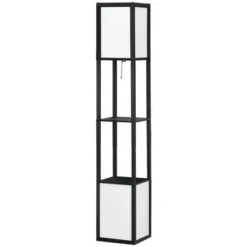 HOMCOM Modern Floor Lamp With Shelves & Dual Ambient Lighting, Tall Standing Lamp For Living Room, Bedroom, Fabric Lampshade, Black -Adesso Shop GUEST e15fdd29 2908 4e2b a2a2 e756b0cfd9a2