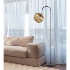62.5' Metal Floor Lamp With Bamboo Shade Black - Cal Lighting