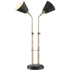 Possini Euro Design Sentry Modern Mid Century Desk Lamp 23" High Black Brass With USB Charging Port LED Adjustable Cone Shade For Bedroom Living Room -Adesso Shop GUEST e240447e 5fa7 45ac adb1 c441648f3303
