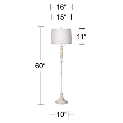 360 Lighting Vintage Chic Floor Lamp 60" Tall Antique White Washed Off White Washed Drum Shade For Living Room Reading Bedroom Office 4 360 Lighting Vintage Chic Floor Lamp 60" Tall Antique White Washed Off White Washed Drum Shade For Living Room Reading Bedroom Office - Image 2