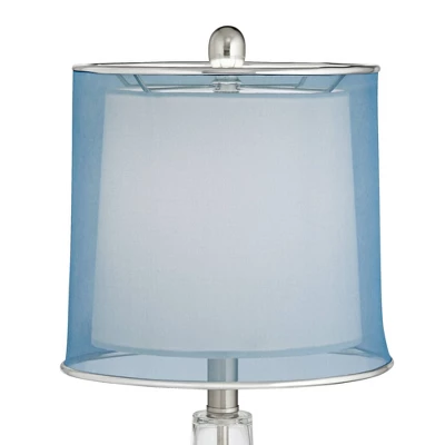 360 Lighting Modern Accent Table Lamps 21.75" High Set Of 2 With USB Charging Port Clear Glass Blue Drum Shade For Living Room Desk Bedroom Office 8 360 Lighting Modern Accent Table Lamps 21.75" High Set Of 2 With USB Charging Port Clear Glass Blue Drum Shade For Living Room Desk Bedroom Office - Image 6
