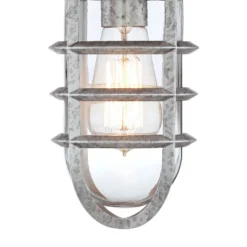 John Timberland Marlowe Industrial Outdoor Wall Lights Set Of 2 Galvanized Steel Cage Frame 13 1/4" Clear Glass For Post Exterior Barn Deck House Yard