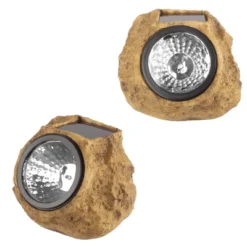 Solar Outdoor Lights - 4-Pack Of All-Weather Faux-Stone LED Rock Lights For Paths, Gardens, And Landscaping By Pure Garden (Brown) -Adesso Shop GUEST e719ee8d d6fe 4ccd 91f7 e8890bd6ea61