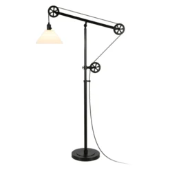 70 In. Pulley Metal Black And Bronze And With Milk Shade Floor Lamp - Henn&Hart -Adesso Shop GUEST e730db9d 2dd9 4643 a776 1557c15da2c4