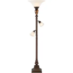 Kathy Ireland Mulholland Vintage Rustic Torchiere Floor Lamp With Side Lights 72" Tall Bronze Tortoise Shell Frosted Glass For Living Room Reading -Adesso Shop GUEST e7d20fdf 8d36 4421 b36c cff044495e15