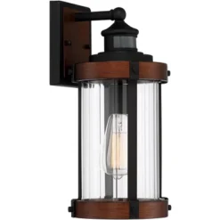 John Timberland Stan Industrial Outdoor Wall Light Fixture Dark Faux Wood Black Motion Sensor 15 1/2" Clear Glass For Post Exterior Barn Deck House -Adesso Shop GUEST e7fa3367 261d 487c b9d8 bb0dcbe4169c