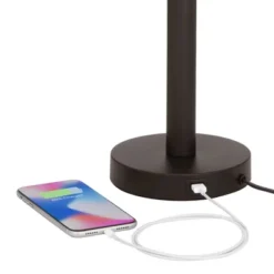 Franklin Iron Works Bernie Industrial Table Lamps 25" High Set Of 2 Rich Bronze With USB Charging Port Tan Drum Shade For Bedroom Living Room Bedside -Adesso Shop GUEST e8cfd7e7 6408 4a2d 9cca c3e57212f833