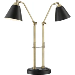Possini Euro Design Sentry Modern Mid Century Desk Lamp 23" High Black Brass With USB Charging Port LED Adjustable Cone Shade For Bedroom Living Room -Adesso Shop GUEST e91d5c36 9c3b 4fda 8e73 e5a8e478b0f2