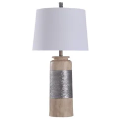 Haverhill Hammered Banded Table Lamp With Tapered Drum Silver/Tan - StyleCraft -Adesso Shop GUEST e9d1f0ff 3d6a 42a1 8b2d 8598fa06eb70