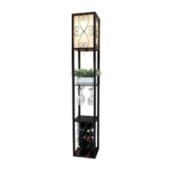 Etagere Organizer Storage Shelf Floor Lamp With Linen Shade Black - Simple Designs -Adesso Shop GUEST eaf11217 7534 4e38 ac5f e46b739ed99c