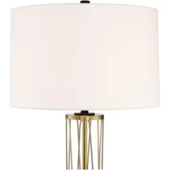 360 Lighting Nathan Modern Table Lamps Set Of 2 With Square Risers 27" Tall Gold Metal USB Charging Ports Off White Drum Shade For Living Room Desk