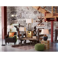 Franklin Iron Works Tahoe Rustic Table Lamp 32" Tall Natural Slate Off White Rectangular Shade For Bedroom Living Room Bedside Nightstand Office Kids -Adesso Shop GUEST ecb1ff7f a7c6 4e31 a823 4373463eba3e