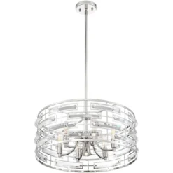 Possini Euro Design Smart Polished Nickel Chandelier 20" Wide Modern Drum Clear Crystal 6-Light Fixture For Dining Room House Foyer Kitchen Island -Adesso Shop GUEST eea2daa1 4b4d 429b a960 e11c0fbab734