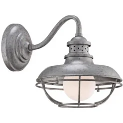 Franklin Iron Works Rustic Industrial Farmhouse Vintage Outdoor Barn Light Fixture Galvanized Steel Open Cage 13" White Glass Orb For Exterior Porch -Adesso Shop GUEST eec73c22 5260 4f5c 87f1 00d9d5b3f4de