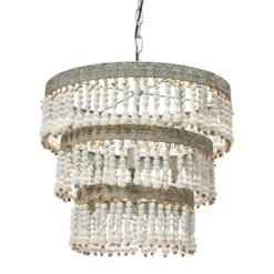 3-Tier Round Metal Chandelier With 3 Lights And Hanging Wood Beads Cream - Storied Home 22 3-Tier Round Metal Chandelier With 3 Lights And Hanging Wood Beads Cream - Storied Home -Adesso Shop GUEST ef78814b 7f7f 4f26 b14a c79a2aab0197