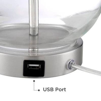 360 Lighting Modern Accent Table Lamps 21.75" High Set Of 2 With USB Charging Port Clear Glass Blue Drum Shade For Living Room Desk Bedroom Office 6 360 Lighting Modern Accent Table Lamps 21.75" High Set Of 2 With USB Charging Port Clear Glass Blue Drum Shade For Living Room Desk Bedroom Office - Image 4
