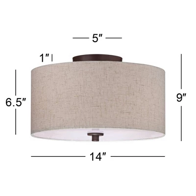 Regency Hill Sylvan Modern Ceiling Light Semi Flush Mount Fixture 14" Wide Bronze 3-Light Oatmeal Fabric Drum Shade For Bedroom Kitchen Living Room 7 Regency Hill Sylvan Modern Ceiling Light Semi Flush Mount Fixture 14" Wide Bronze 3-Light Oatmeal Fabric Drum Shade For Bedroom Kitchen Living Room - Image 6