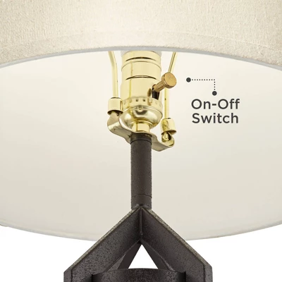 Franklin Iron Works Lucas Industrial Table Lamps Set Of 2 With Round Risers 27 1/2" Tall Bronze With USB Nightlight LED Oatmeal Drum Shade For Desk 4 Franklin Iron Works Lucas Industrial Table Lamps Set Of 2 With Round Risers 27 1/2" Tall Bronze With USB Nightlight LED Oatmeal Drum Shade For Desk - Image 2