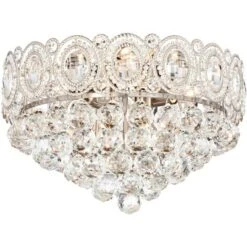 Vienna Full Spectrum Moira Vintage Ceiling Light Flush Mount Fixture 16" Wide Satin Nickel 6-Light Clear Crystal Balls For Bedroom Kitchen Living Room -Adesso Shop GUEST f13cfef7 d5df 4daa 8dde 7df200fb88bf