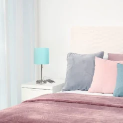 19.5" Bedside USB Port Feature Metal Table Desk Lamp Brushed Steel With Aqua Blue Fabric Shade - Creekwood Home -Adesso Shop GUEST f152a596 a214 4126 be1f 55b4c566e442