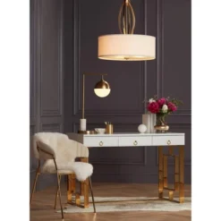 Possini Euro Design Luna Mid Century Desk Table Lamp 26 1/2" High Brass Metal With USB Charging Port Opal Glass Shade For Bedroom Living Room Bedside -Adesso Shop GUEST f1bed036 d898 408d 8225 a9d1914f0d71