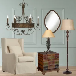 Regency Hill Brooke Rustic Vintage Retro Floor Lamp Standing 60" Tall Rich Bronze Copper Burlap Bell Shade For Living Room Bedroom Office House Home -Adesso Shop GUEST f25a323d 43b8 4271 bfa2 07568ed3ff3b