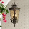 John Timberland Casa Marseille Rustic Vintage Flush Mount Outdoor Hanging Light Bronze Scroll 23 3/4" Champagne Hammered Glass For Post Exterior Barn