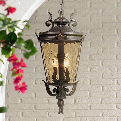 John Timberland Casa Marseille Rustic Vintage Flush Mount Outdoor Hanging Light Bronze Scroll 23 3/4" Champagne Hammered Glass For Post Exterior Barn 3 John Timberland Casa Marseille Rustic Vintage Flush Mount Outdoor Hanging Light Bronze Scroll 23 3/4" Champagne Hammered Glass For Post Exterior Barn