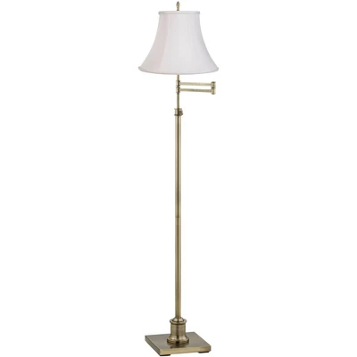 360 Lighting Traditional Swing Arm Floor Lamp 70" Tall Antique Brass Imperial White Fabric Bell Shade For Living Room Reading Bedroom 3 360 Lighting Traditional Swing Arm Floor Lamp 70" Tall Antique Brass Imperial White Fabric Bell Shade For Living Room Reading Bedroom