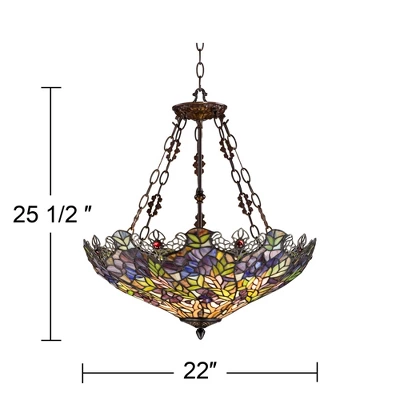 Robert Louis Tiffany Bronze Pendant Chandelier 22" Wide Rustic Floral Garden Stained Glass 3-Light Fixture For Dining Room House Foyer Kitchen Island 10 Robert Louis Tiffany Bronze Pendant Chandelier 22" Wide Rustic Floral Garden Stained Glass 3-Light Fixture For Dining Room House Foyer Kitchen Island - Image 8