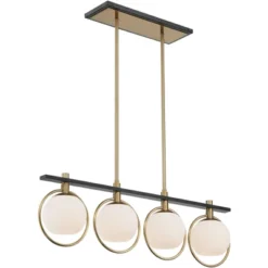 Possini Euro Design Carlyn Brass Black Linear Island Pendant Chandelier 33" Wide Modern White Glass Shade 4-Light LED Fixture For Dining Room Kitchen -Adesso Shop GUEST f51208d1 1570 43e8 b074 e7299aff1864