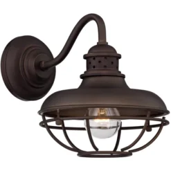 Franklin Iron Works Park Rustic Farmhouse Outdoor Wall Light Fixture Oil Rubbed Bronze Caged 9" For Post Exterior Barn Deck House Porch Yard Patio -Adesso Shop GUEST f6146bc0 3e1a 4a63 9652 635b1c104b66