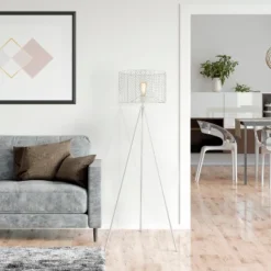 61" Cage Shade Metal Tripod Floor Lamp Ingrid White - River Of Goods -Adesso Shop GUEST f6b603a0 ef63 4861 919b 1bf152e602bb