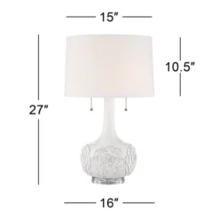 Possini Euro Design Natalia Modern Country Cottage Table Lamp 27" Tall White Ceramic Glaze Textured Floral Drum Shade For Bedroom Living Room Bedside -Adesso Shop GUEST f74b0968 2381 4959 a6e1 dd2c98dfa83a