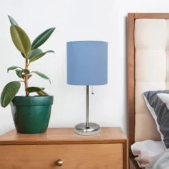 19.5" Bedside USB Port Feature Metal Table Desk Lamp Brushed Steel With Blue Fabric Shade - Creekwood Home 15 19.5" Bedside USB Port Feature Metal Table Desk Lamp Brushed Steel With Blue Fabric Shade - Creekwood Home -Adesso Shop GUEST f76e29a9 b06d 4094 bd3f b9662425b26b