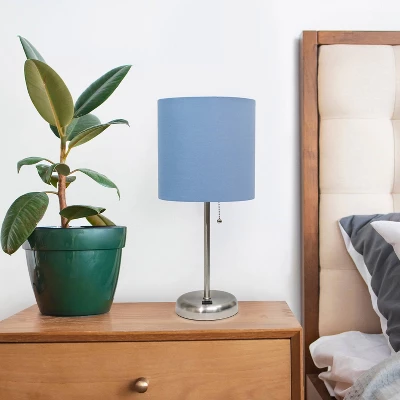 19.5" Bedside USB Port Feature Metal Table Desk Lamp Brushed Steel With Blue Fabric Shade - Creekwood Home 9 19.5" Bedside USB Port Feature Metal Table Desk Lamp Brushed Steel With Blue Fabric Shade - Creekwood Home - Image 7