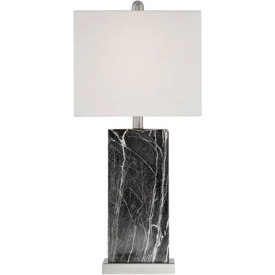 360 Lighting Connie Modern Table Lamps Set Of 2 With White Marble Riser 25" High Black Faux Marble USB Charging Port White Rectangular Shade For Desk 7 360 Lighting Connie Modern Table Lamps Set Of 2 With White Marble Riser 25" High Black Faux Marble USB Charging Port White Rectangular Shade For Desk - Image 5