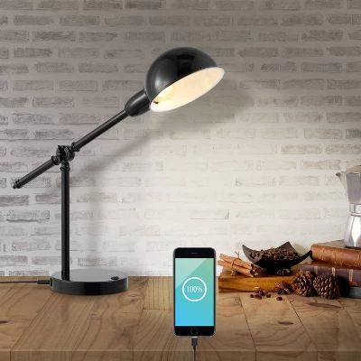 20.25" Curtis Vintage Industrial Iron Adjustable Dome Shade Task Lamp With USB Charging Port (Includes LED Light Bulb) - JONATHAN Y 9 20.25" Curtis Vintage Industrial Iron Adjustable Dome Shade Task Lamp With USB Charging Port (Includes LED Light Bulb) - JONATHAN Y - Image 7