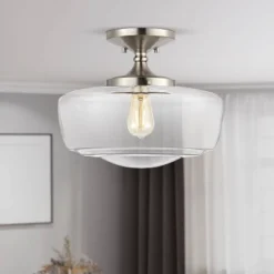 14" Marfa Glass/Iron Farmhouse Modern LED Flush Mount - JONATHAN Y -Adesso Shop GUEST fa25b11e 7a95 4344 a330 1883c572631f