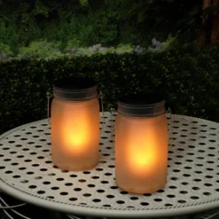 Set Of 2 Outdoor Solar Powered Pathway Lantern With Flickering LED Light Jars - Alpine Corporation -Adesso Shop GUEST fa453dc7 3b66 44d0 a4a2 09e31a252e3d