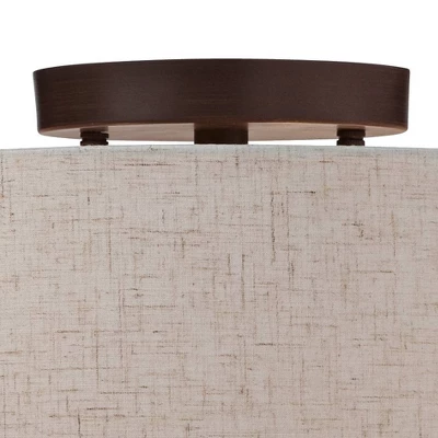 Regency Hill Sylvan Modern Ceiling Light Semi Flush Mount Fixture 14" Wide Bronze 3-Light Oatmeal Fabric Drum Shade For Bedroom Kitchen Living Room 4 Regency Hill Sylvan Modern Ceiling Light Semi Flush Mount Fixture 14" Wide Bronze 3-Light Oatmeal Fabric Drum Shade For Bedroom Kitchen Living Room - Image 3