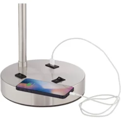 360 Lighting Colby Modern Desk Lamps 21" High Set Of 2 Brushed Nickel With USB And AC Power Outlet In Base White Linen Drum Shade For Bedroom Office -Adesso Shop GUEST fad606be 1699 4c79 95f7 0fb64c518c55