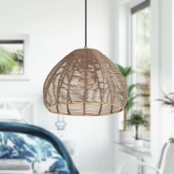 12.75" 1-Light Gloriana Pendant Rattan Brown - River Of Goods