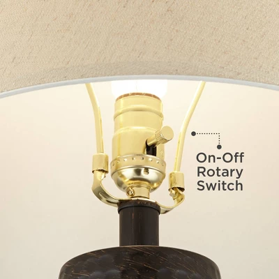 Regency Hill Auburn Rustic Farmhouse Table Lamp 25" High Bronze Hammered Natural Linen Empire Shade For Bedroom Living Room Bedside Nightstand Office 6 Regency Hill Auburn Rustic Farmhouse Table Lamp 25" High Bronze Hammered Natural Linen Empire Shade For Bedroom Living Room Bedside Nightstand Office - Image 4