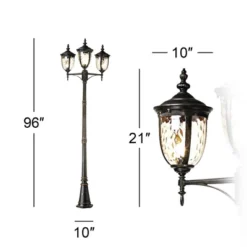 John Timberland Bellagio Vintage Outdoor Post Light Veranda Bronze 3-Light Street Lantern 96" Clear Hammered Glass For Exterior Barn Deck House Porch -Adesso Shop GUEST fc9304d2 9fb9 4710 a192 86d81b493e86