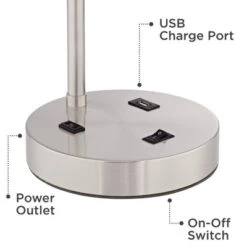 360 Lighting Colby Modern Desk Lamps 21" High Set Of 2 Brushed Nickel With USB And AC Power Outlet In Base White Linen Drum Shade For Bedroom Office -Adesso Shop GUEST fcefd692 8378 4100 92a6 08acbdd4e52a